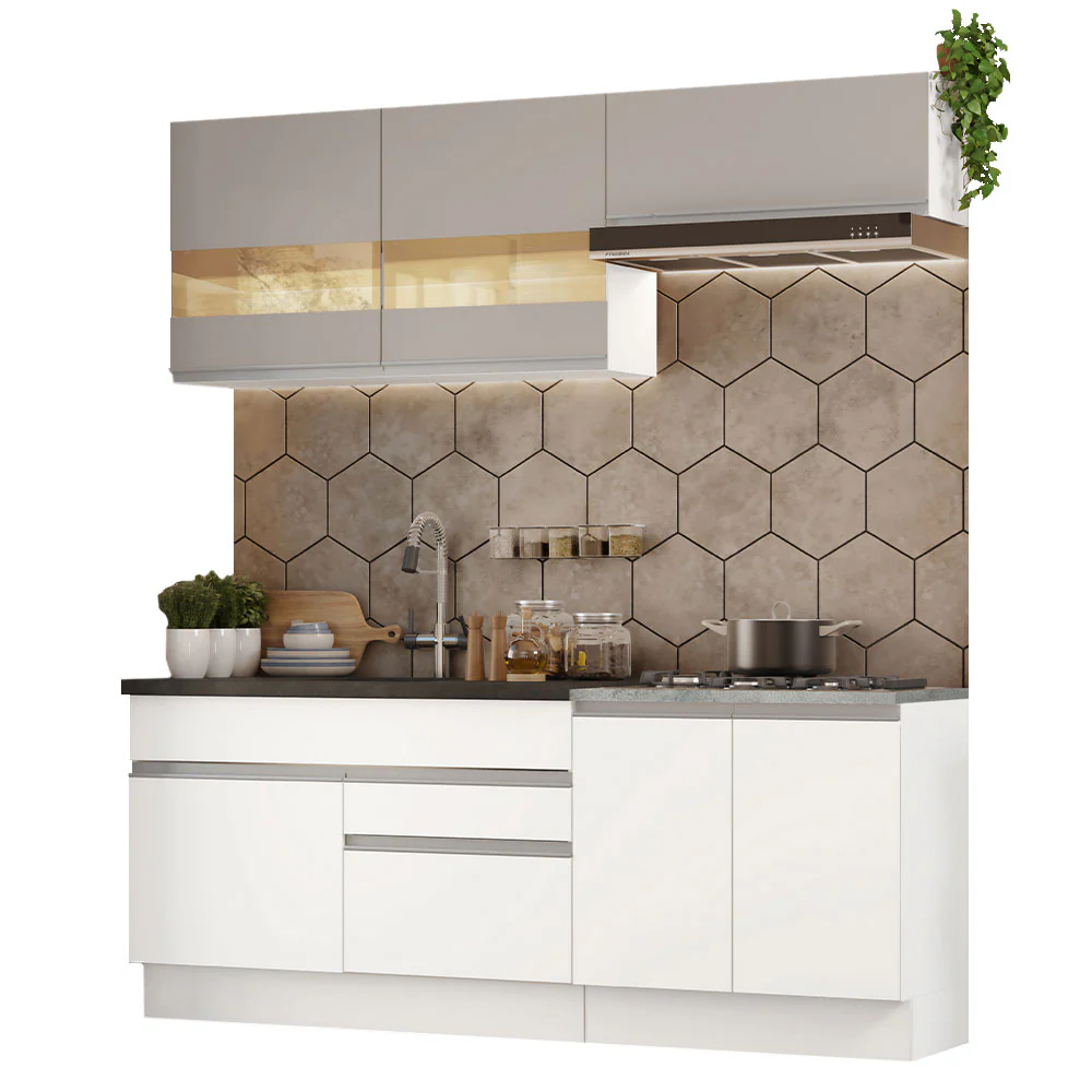 Armário de Cozinha Compacta 200cm Branco/Crema Glamy Madesa 07 - Image 2