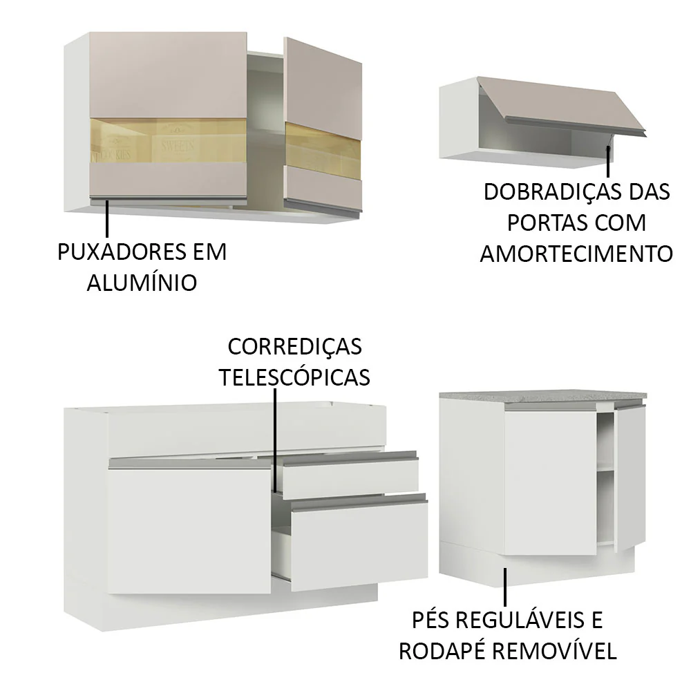 Armário de Cozinha Compacta 200cm Branco/Crema Glamy Madesa 07 - Image 4