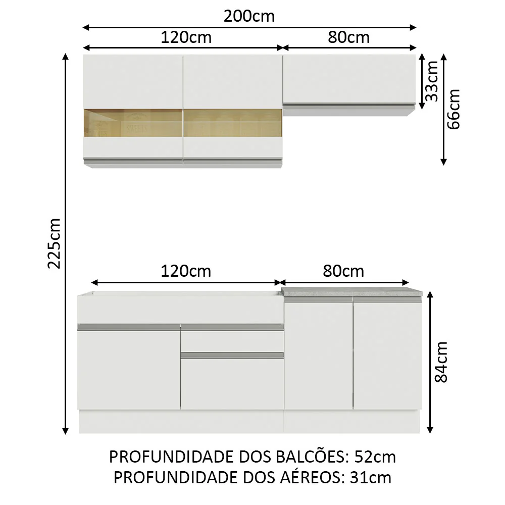 Armário de Cozinha Compacta 200cm Branco Glamy Madesa 07 - Image 3
