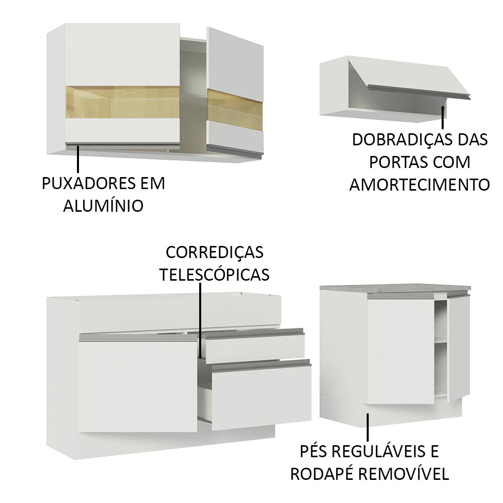 Armário de Cozinha Compacta 200cm Branco Glamy Madesa 07 - Image 4