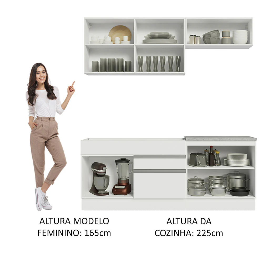Armário de Cozinha Compacta 200cm Branco Glamy Madesa 07 - Image 5