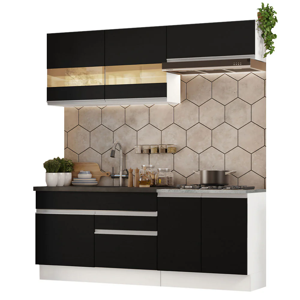 Armário de Cozinha Compacta 200cm Branco/Preto Glamy Madesa 07 - Image 2