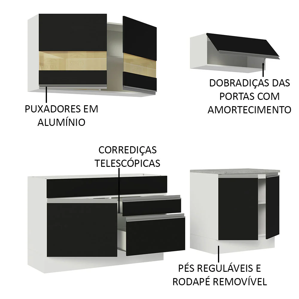Armário de Cozinha Compacta 200cm Branco/Preto Glamy Madesa 07 - Image 4