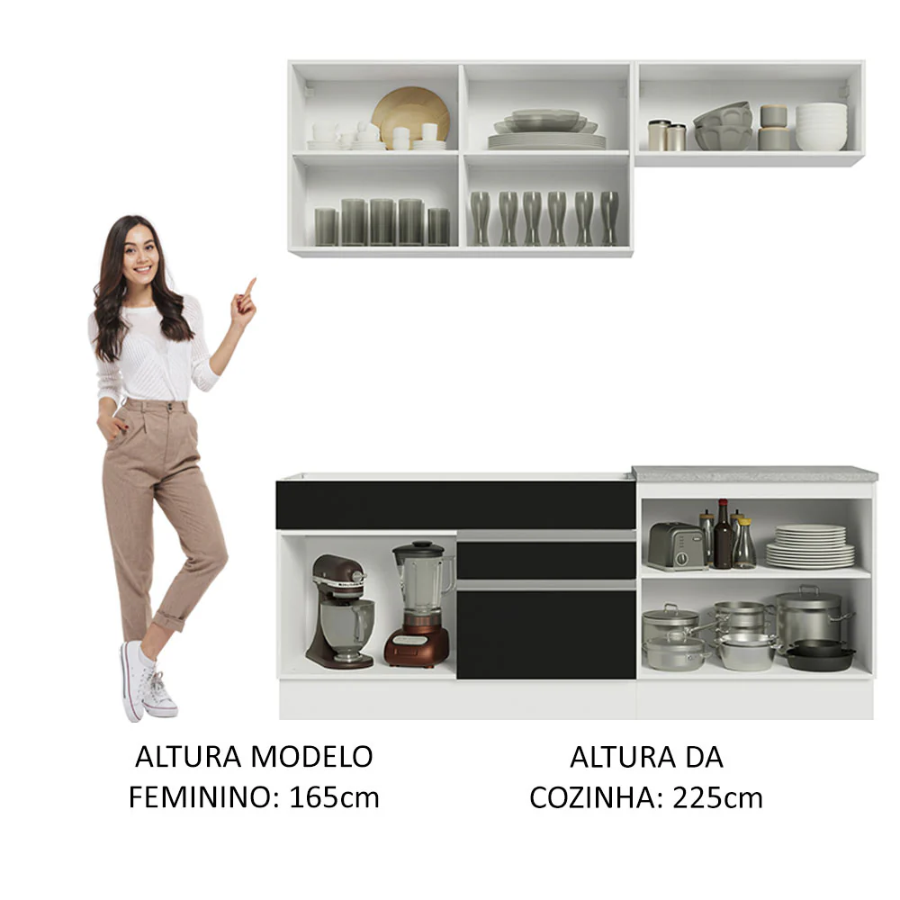 Armário de Cozinha Compacta 200cm Branco/Preto Glamy Madesa 07 - Image 5