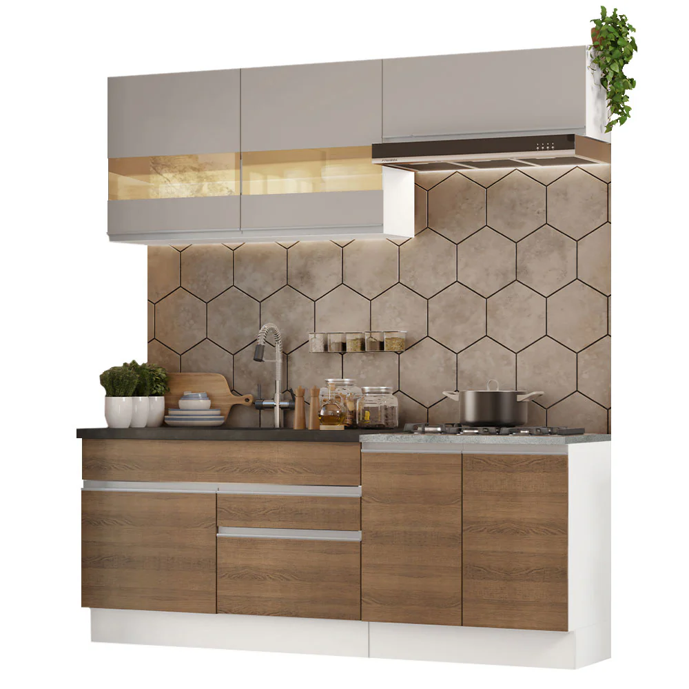 Armário de Cozinha Compacta 200cm Branco/Rustic/Crema Glamy Madesa 07 - Image 2