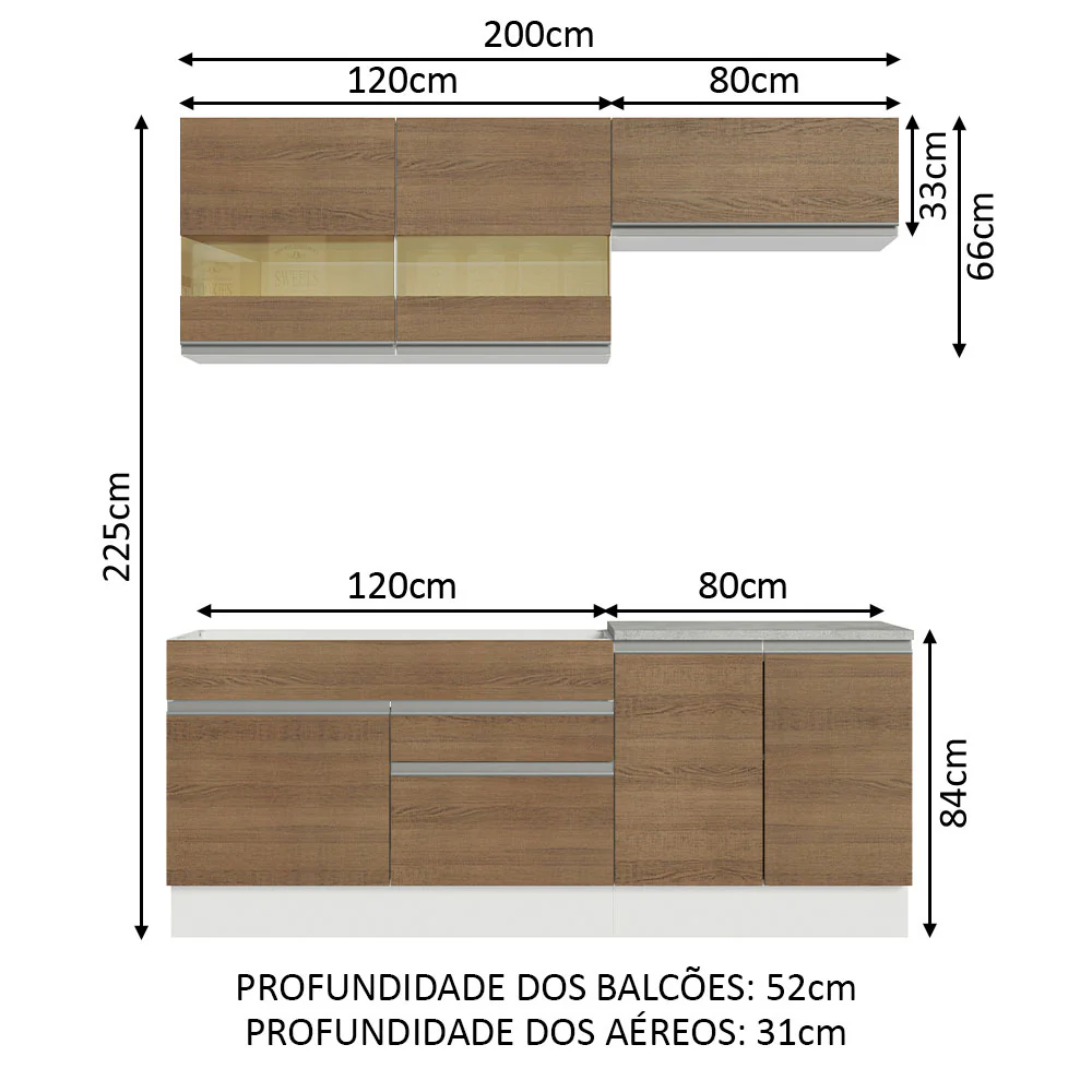 Armário de Cozinha Compacta 200cm Branco/Rustic Glamy Madesa 07 - Image 3