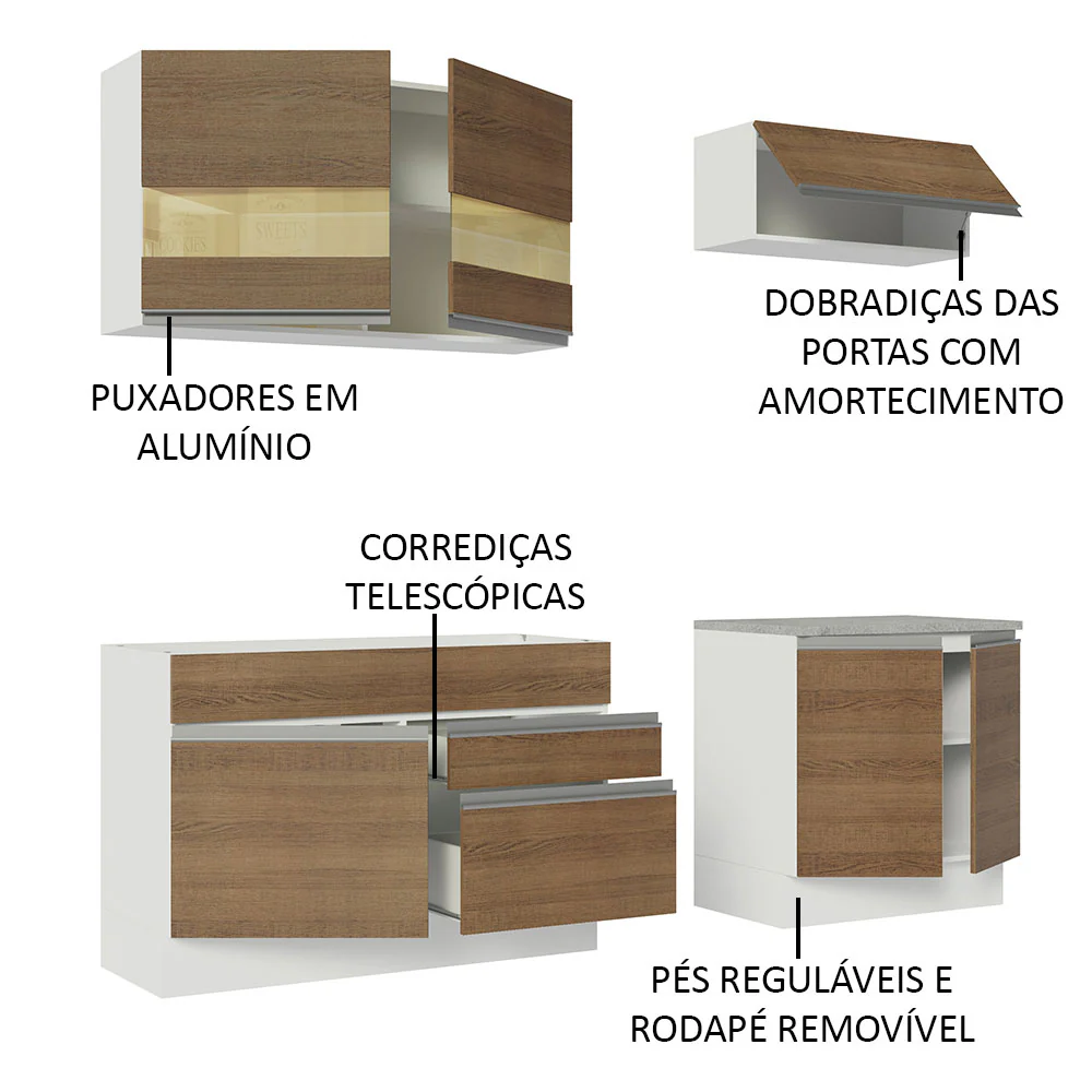 Armário de Cozinha Compacta 200cm Branco/Rustic Glamy Madesa 07 - Image 4