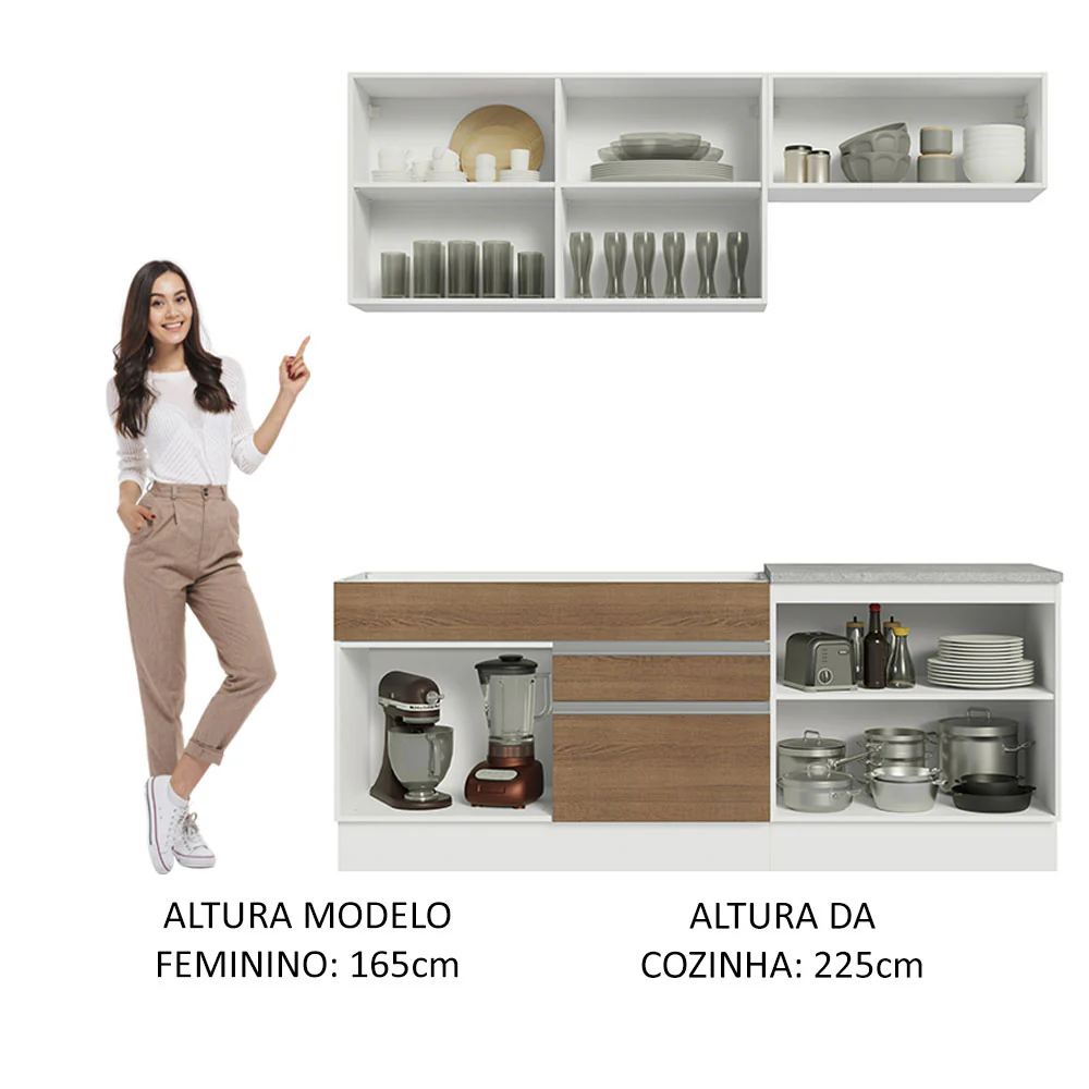 Armário de Cozinha Compacta 200cm Branco/Rustic Glamy Madesa 07 - Image 5