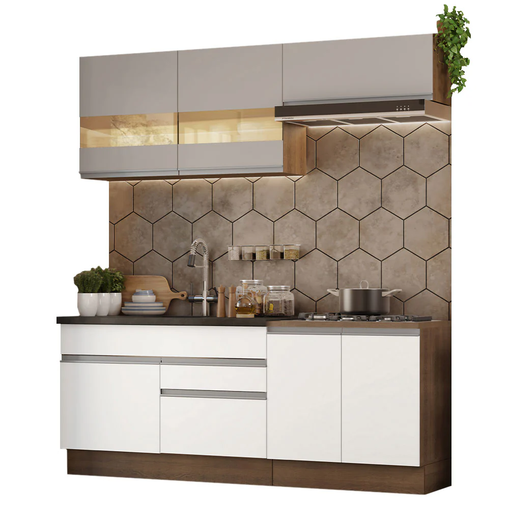 Armário de Cozinha Compacta 200cm Rustic/Branco/Crema Glamy Madesa 07 - Image 2