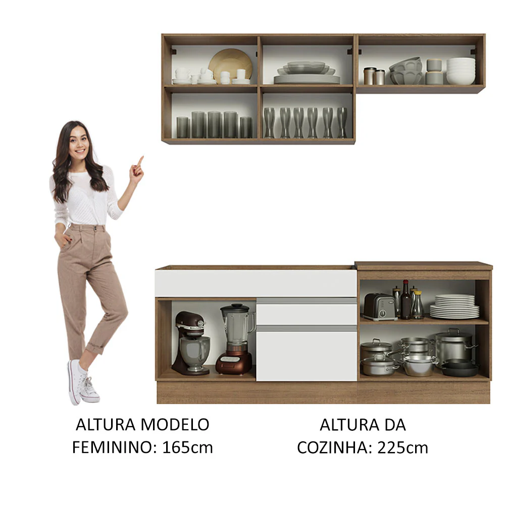 Armário de Cozinha Compacta 200cm Rustic/Branco/Crema Glamy Madesa 07 - Image 5