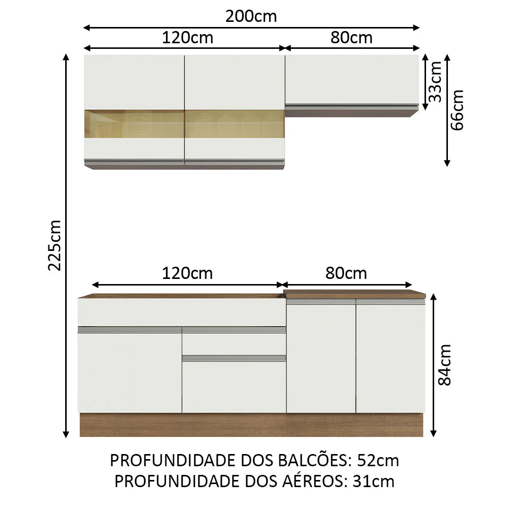 Armário de Cozinha Compacta 200cm Rustic/Branco Glamy Madesa 07 - Image 3