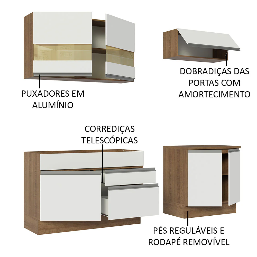 Armário de Cozinha Compacta 200cm Rustic/Branco Glamy Madesa 07 - Image 4