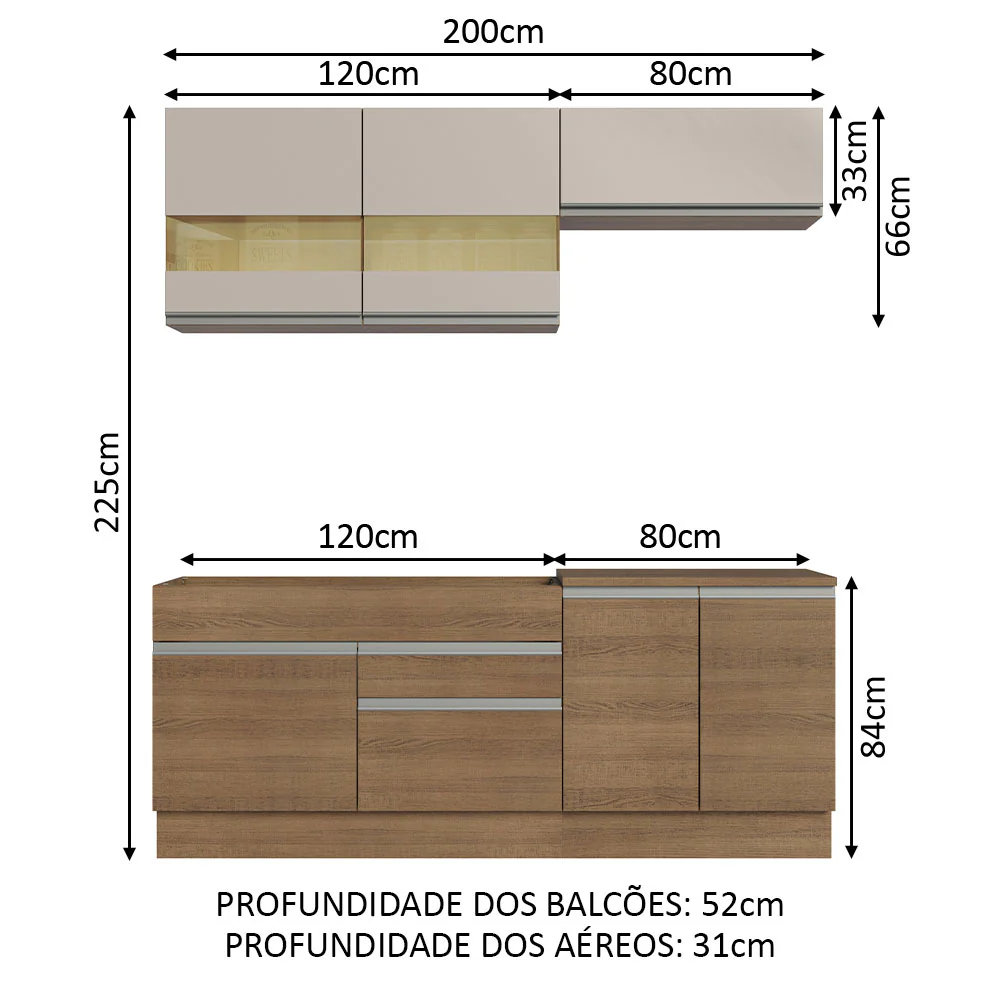 Armário de Cozinha Compacta 200cm Rustic/Crema Glamy Madesa 07 - Image 3