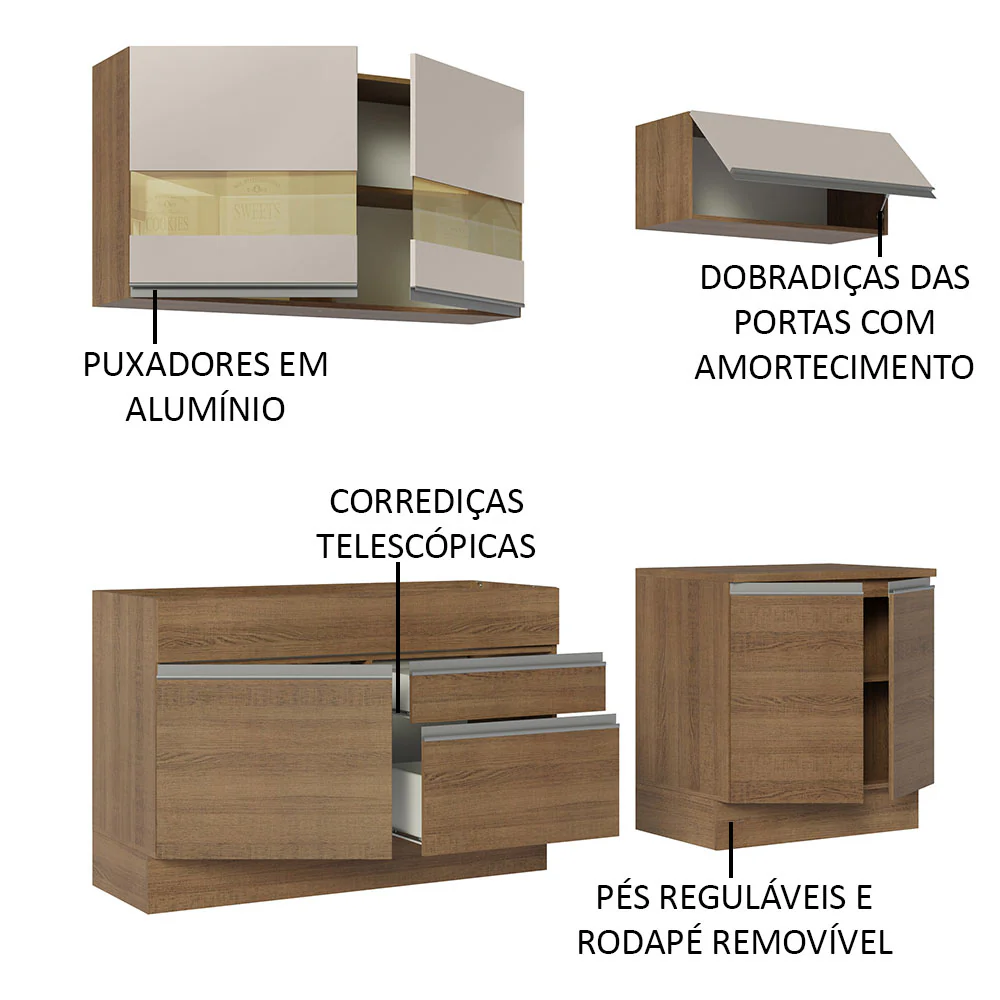 Armário de Cozinha Compacta 200cm Rustic/Crema Glamy Madesa 07 - Image 4