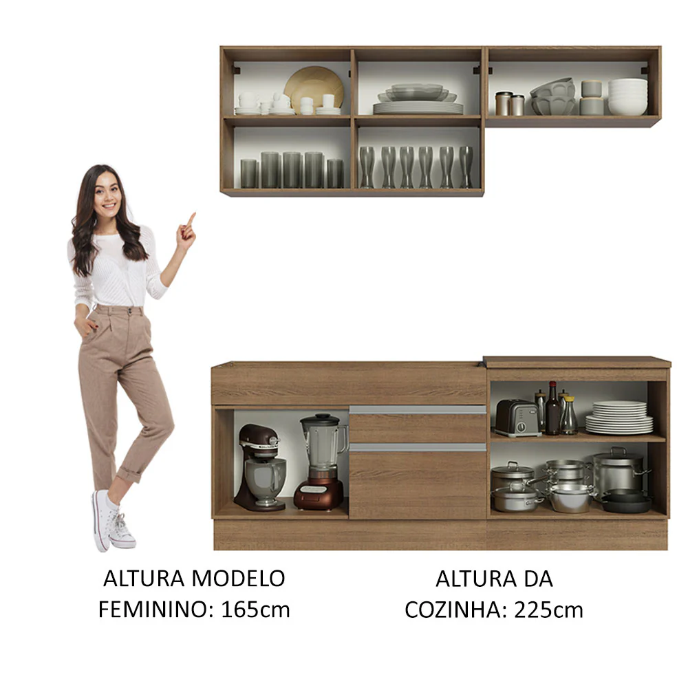 Armário de Cozinha Compacta 200cm Rustic/Crema Glamy Madesa 07 - Image 5