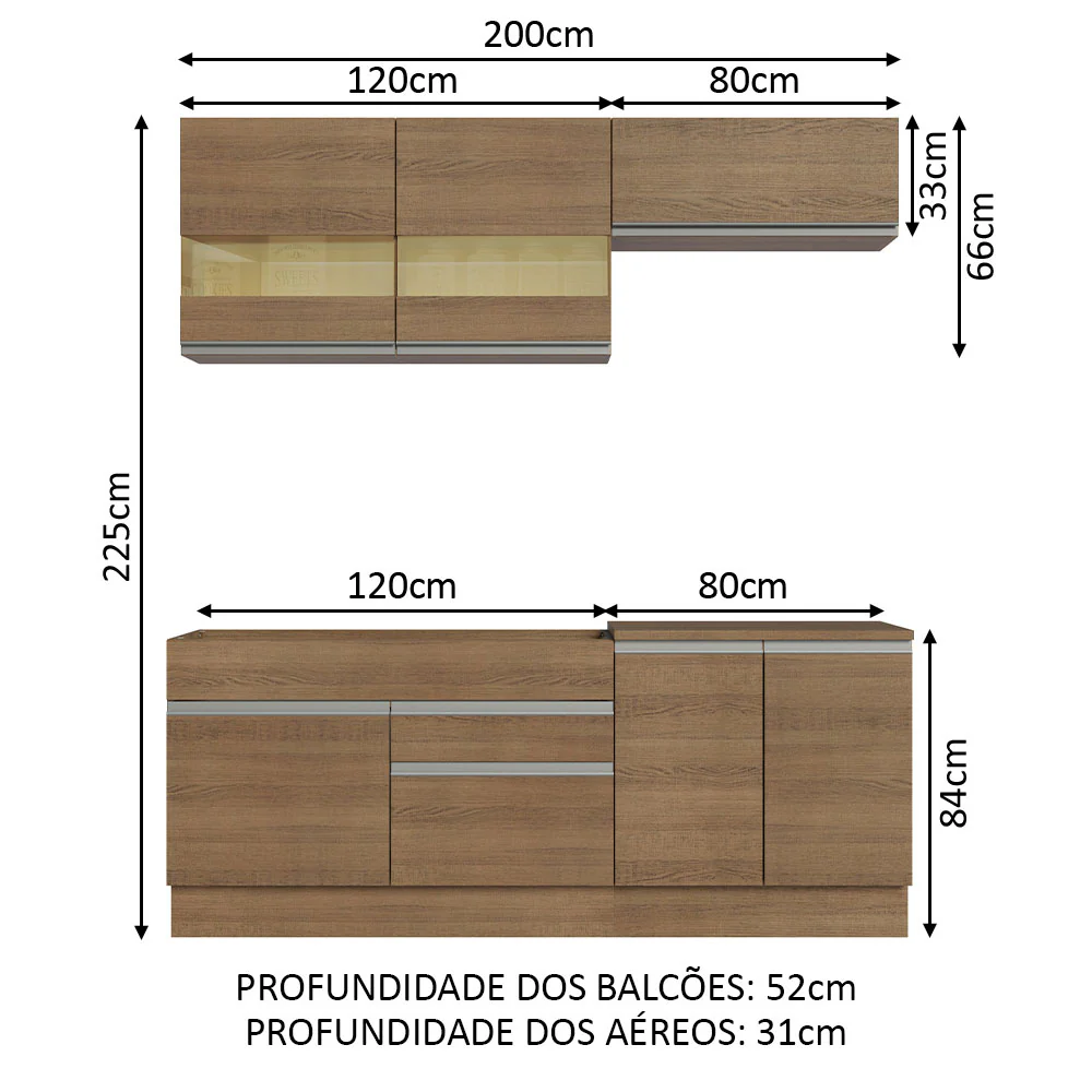 Armário de Cozinha Compacta 200cm Rustic Glamy Madesa 07 - Image 3