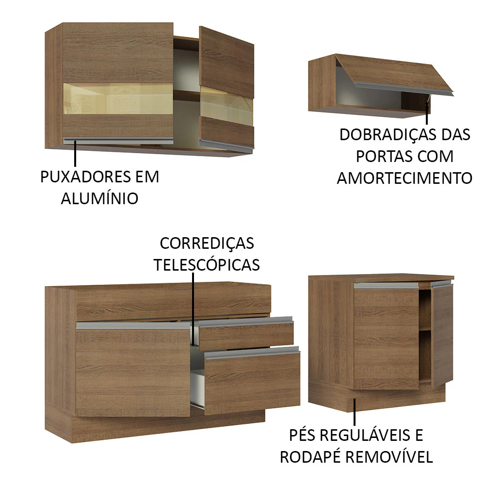 Armário de Cozinha Compacta 200cm Rustic Glamy Madesa 07 - Image 4