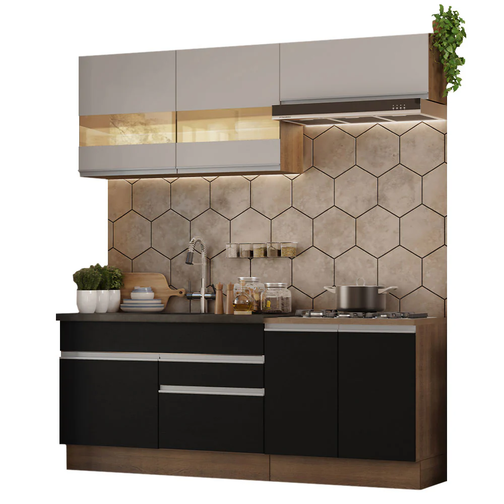 Armário de Cozinha Compacta 200cm Rustic/Preto/Crema Glamy Madesa 07 - Image 2