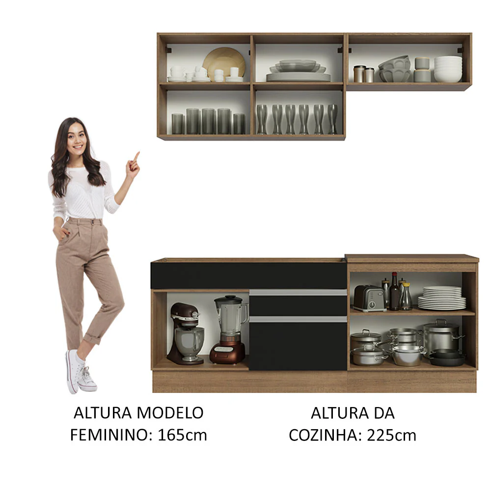 Armário de Cozinha Compacta 200cm Rustic/Preto/Crema Glamy Madesa 07 - Image 5