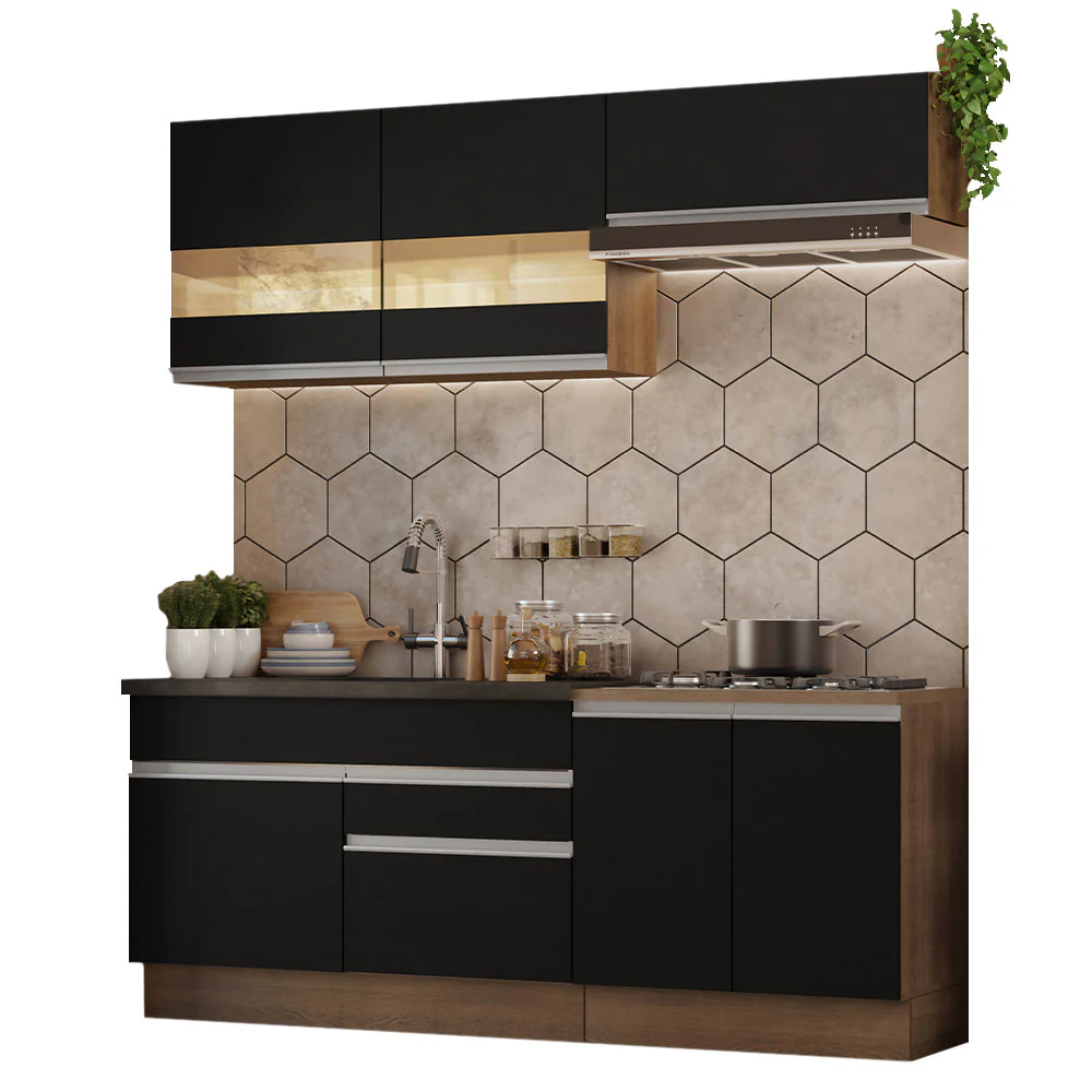 Armário de Cozinha Compacta 200cm Rustic/Preto Glamy Madesa 07 - Image 2