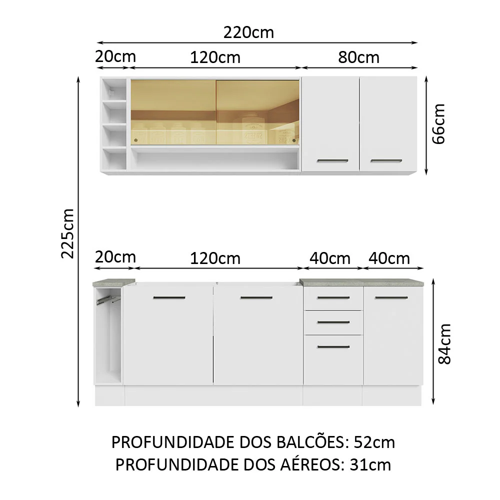 Armário de Cozinha Completa 220cm Branco Agata da Thêmis Madesa - Image 3