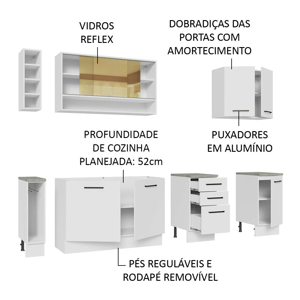 Armário de Cozinha Completa 220cm Branco Agata da Thêmis Madesa - Image 4