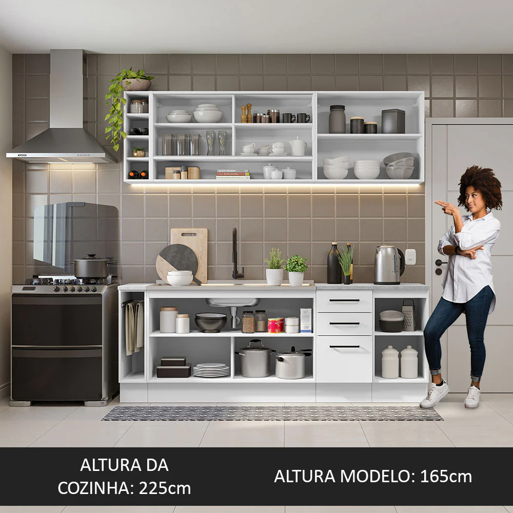 Armário de Cozinha Completa 220cm Branco Agata da Thêmis Madesa - Image 5
