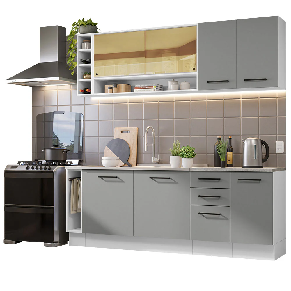 Armário de Cozinha Completa 220cm Branco/Cinza Agata da Thêmis Madesa - Image 2