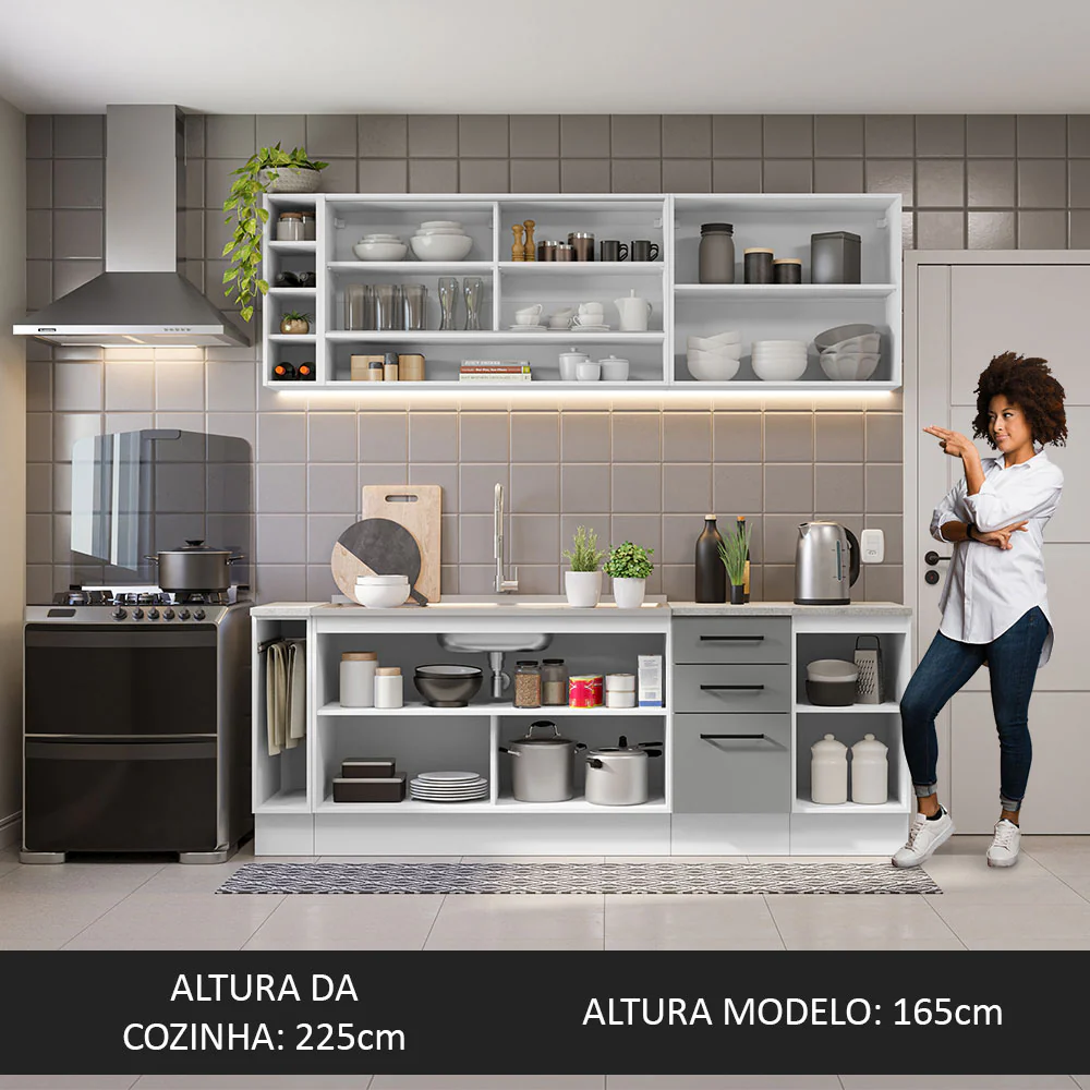 Armário de Cozinha Completa 220cm Branco/Cinza Agata da Thêmis Madesa - Image 5