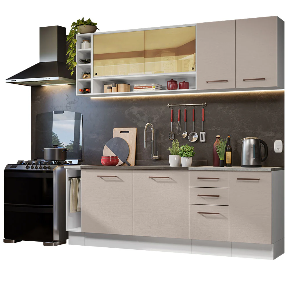 Armário de Cozinha Completa 220cm Branco/Crema Agata da Thêmis Madesa - Image 2