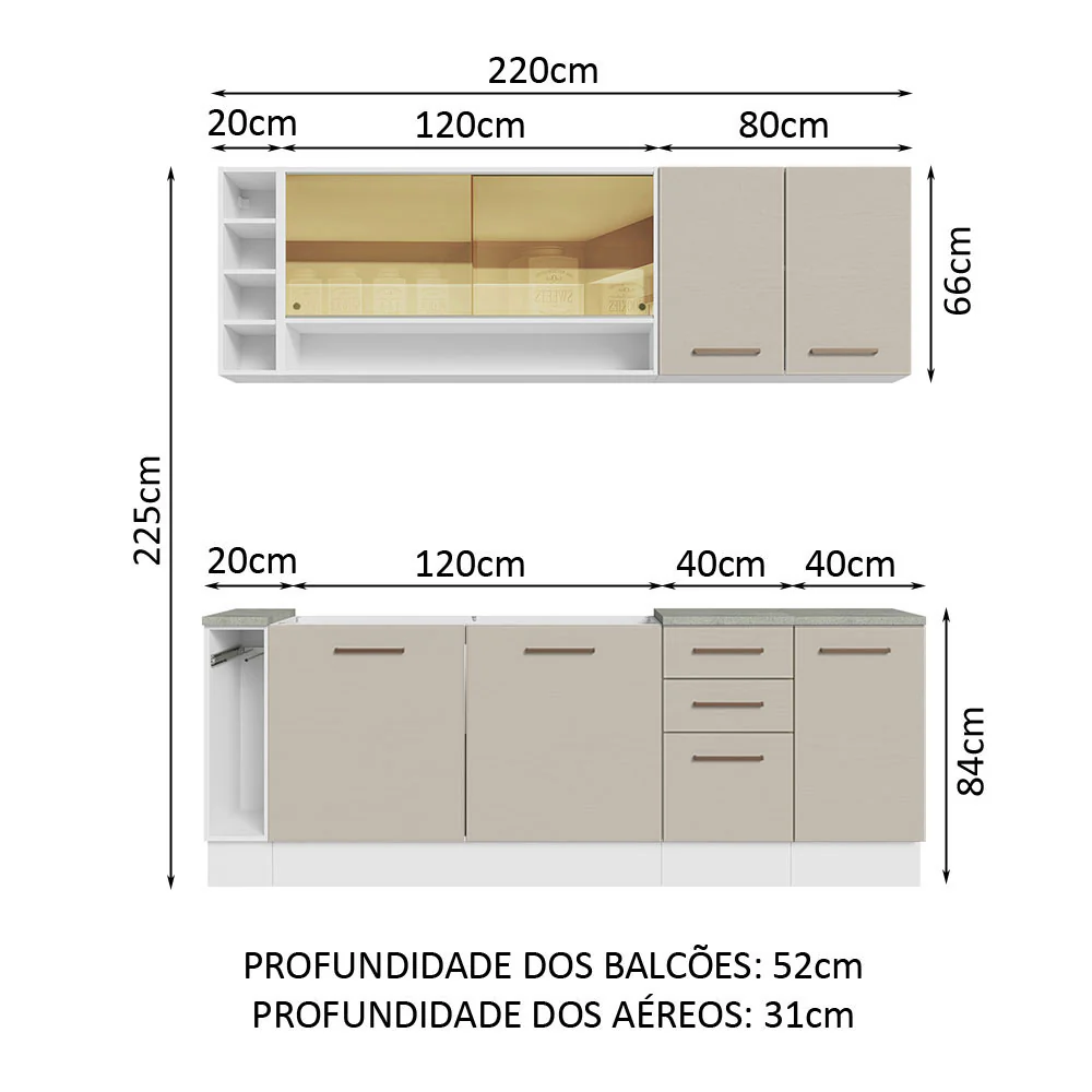 Armário de Cozinha Completa 220cm Branco/Crema Agata da Thêmis Madesa - Image 3
