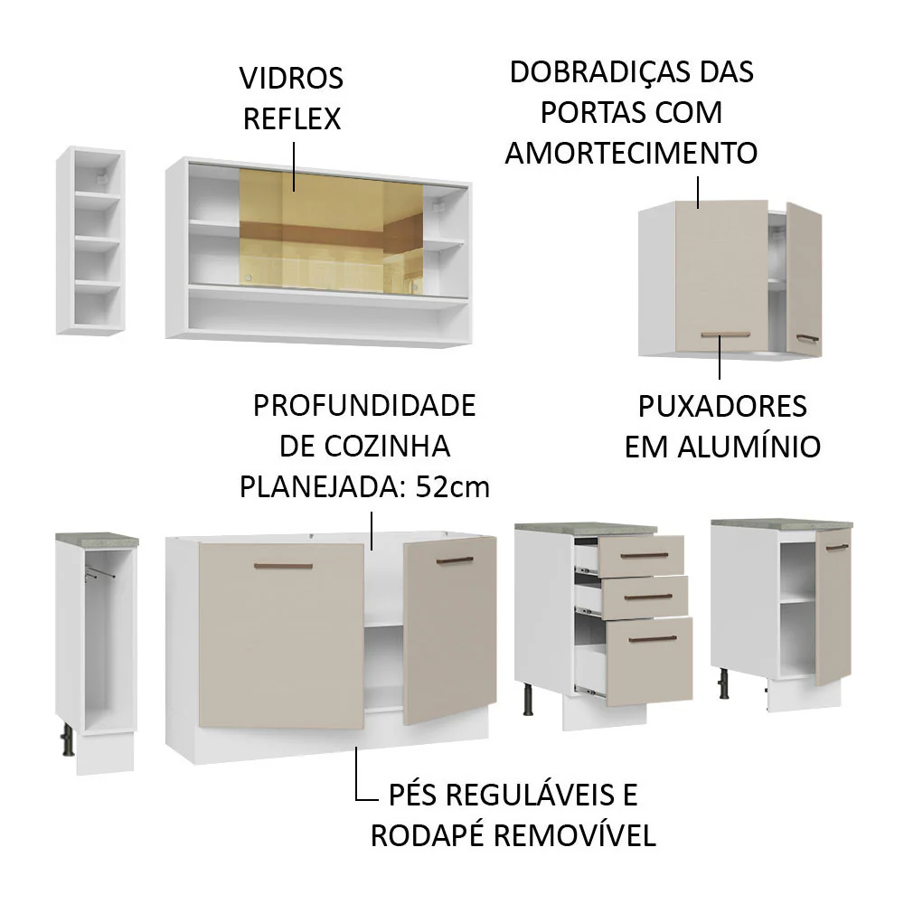 Armário de Cozinha Completa 220cm Branco/Crema Agata da Thêmis Madesa - Image 4