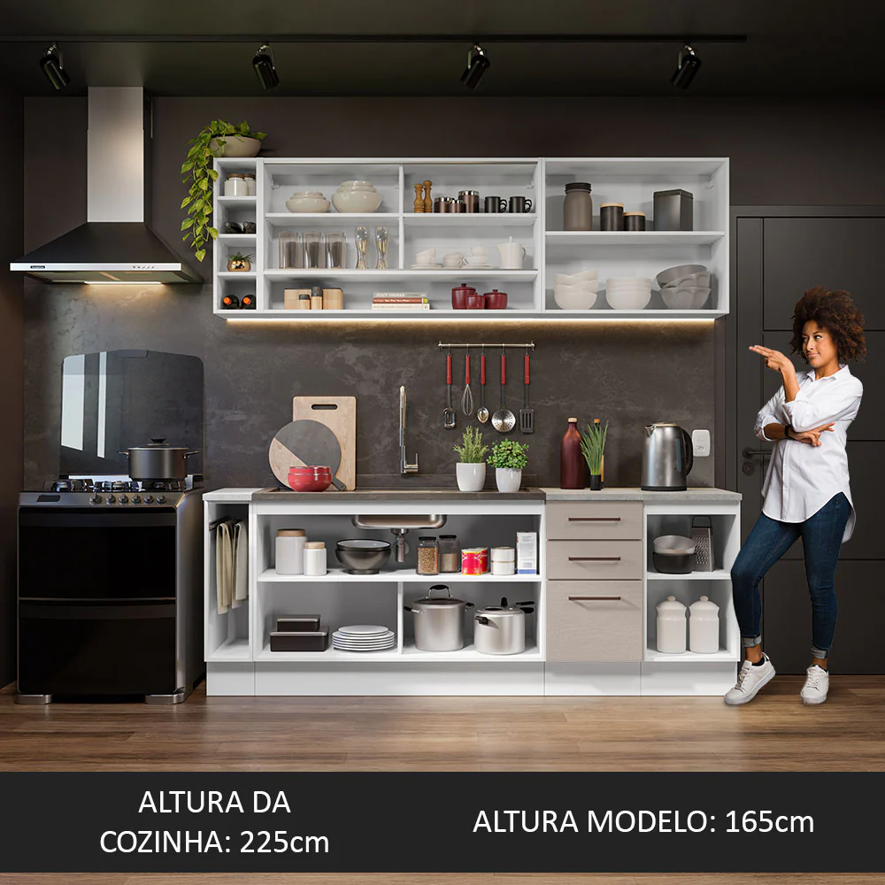 Armário de Cozinha Completa 220cm Branco/Crema Agata da Thêmis Madesa - Image 5