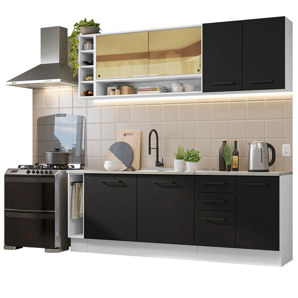 Armário de Cozinha Completa 220cm Branco/Preto Agata da Thêmis Madesa - Image 2