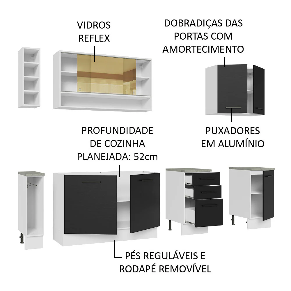 Armário de Cozinha Completa 220cm Branco/Preto Agata da Thêmis Madesa - Image 4