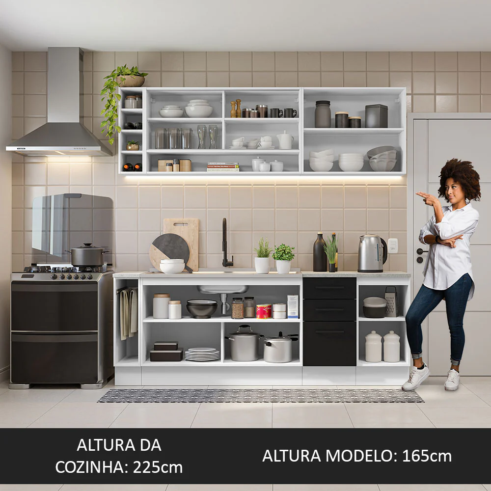 Armário de Cozinha Completa 220cm Branco/Preto Agata da Thêmis Madesa - Image 5