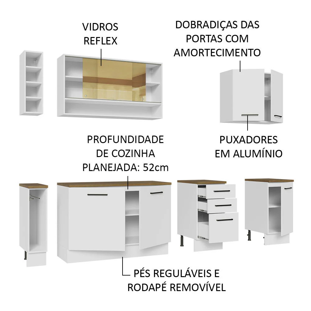 Armário de Cozinha Completa 220cm Branco/Rustic 60cm de Profundidade Agata Madesa 02 - Image 4