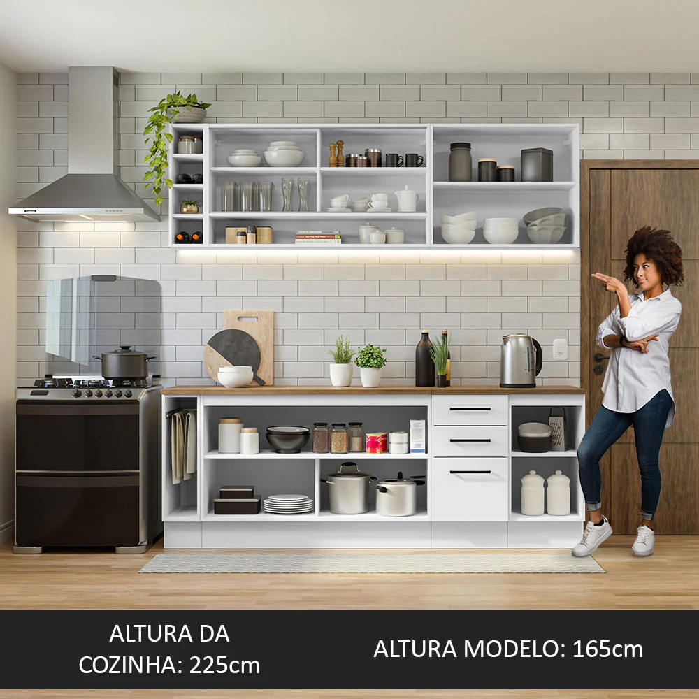 Armário de Cozinha Completa 220cm Branco/Rustic 60cm de Profundidade Agata Madesa 02 - Image 5