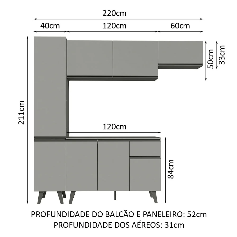 Armário de Cozinha Completa 220cm Cinza Nice Madesa 01 - Image 3