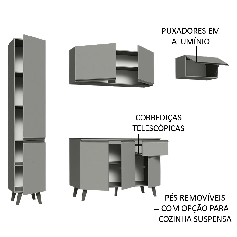 Armário de Cozinha Completa 220cm Cinza Nice Madesa 01 - Image 4