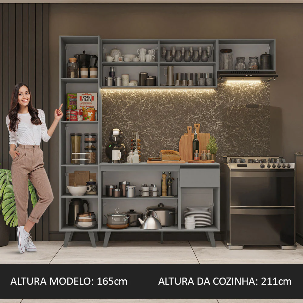 Armário de Cozinha Completa 220cm Cinza Nice Madesa 01 - Image 5