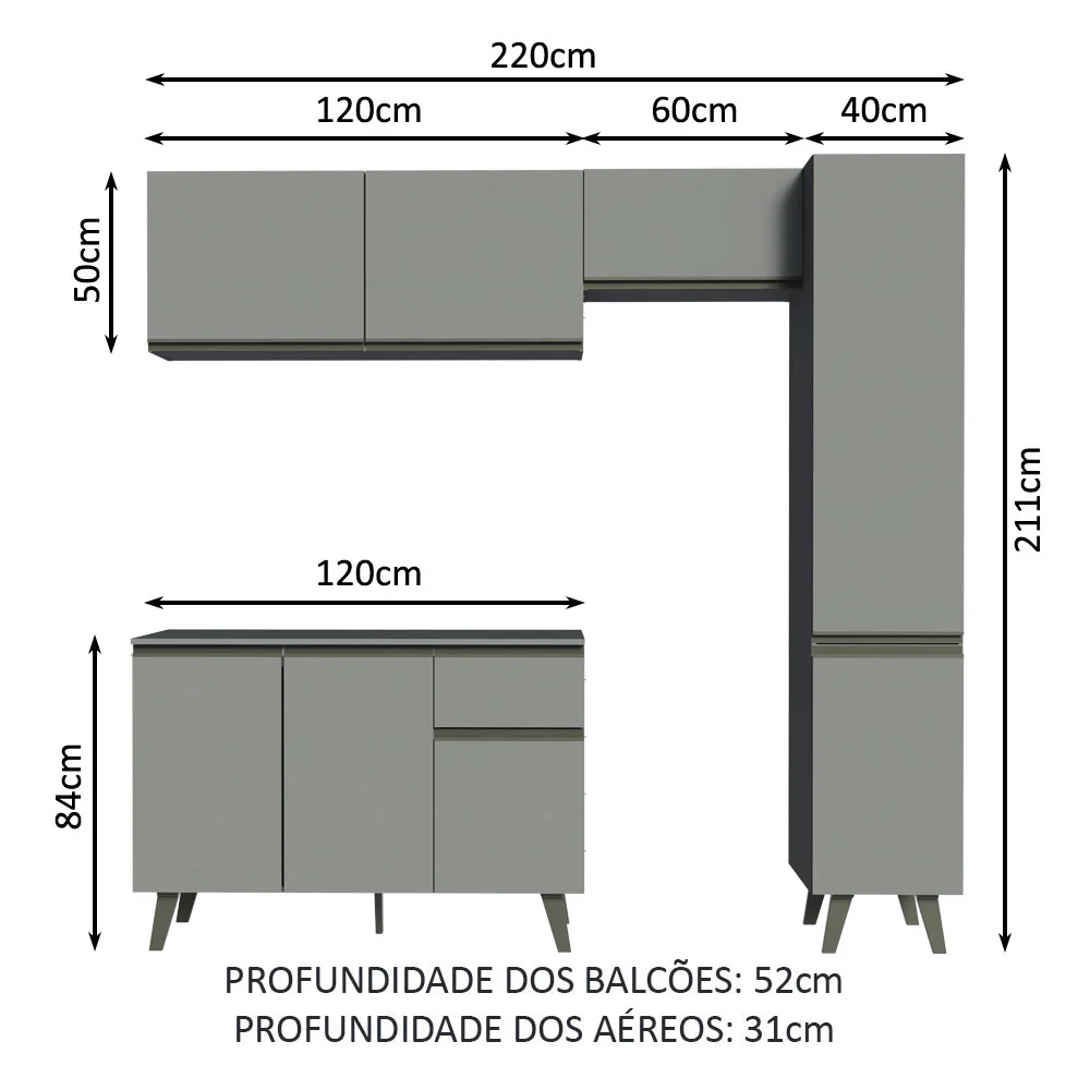Armário de Cozinha Completa 220cm Cinza Nice Madesa 03 - Image 3