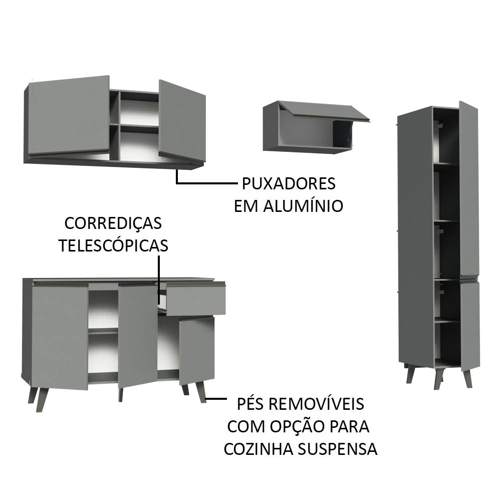 Armário de Cozinha Completa 220cm Cinza Nice Madesa 03 - Image 4