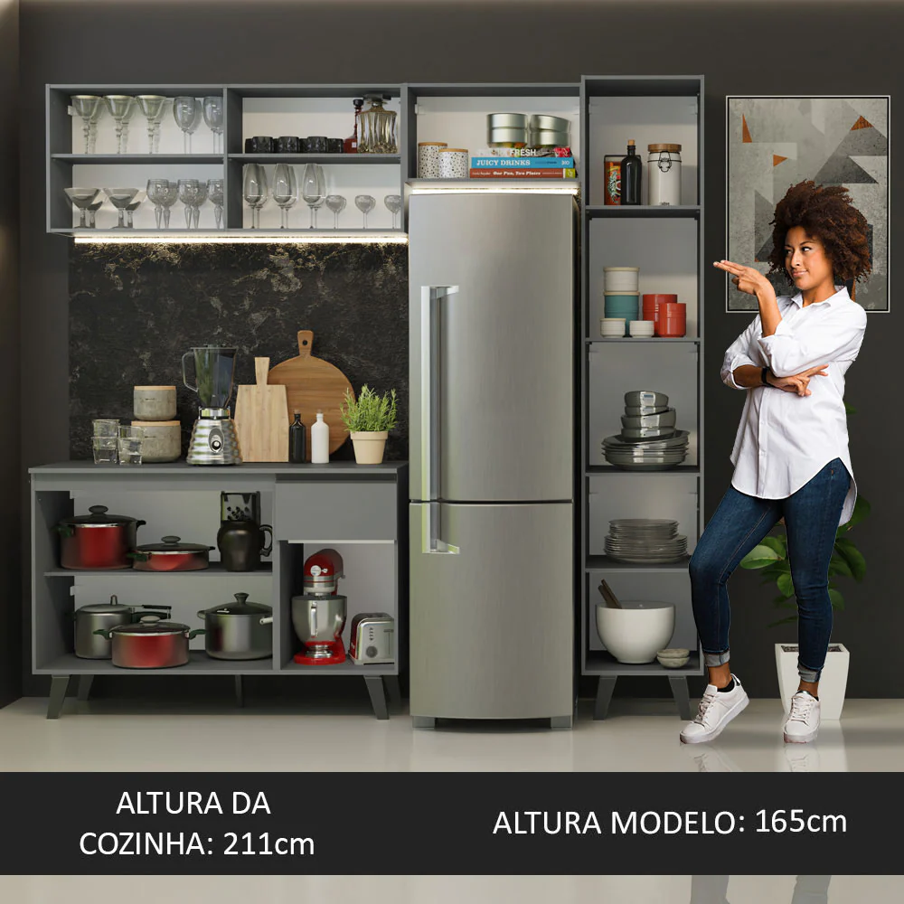 Armário de Cozinha Completa 220cm Cinza Nice Madesa 03 - Image 5