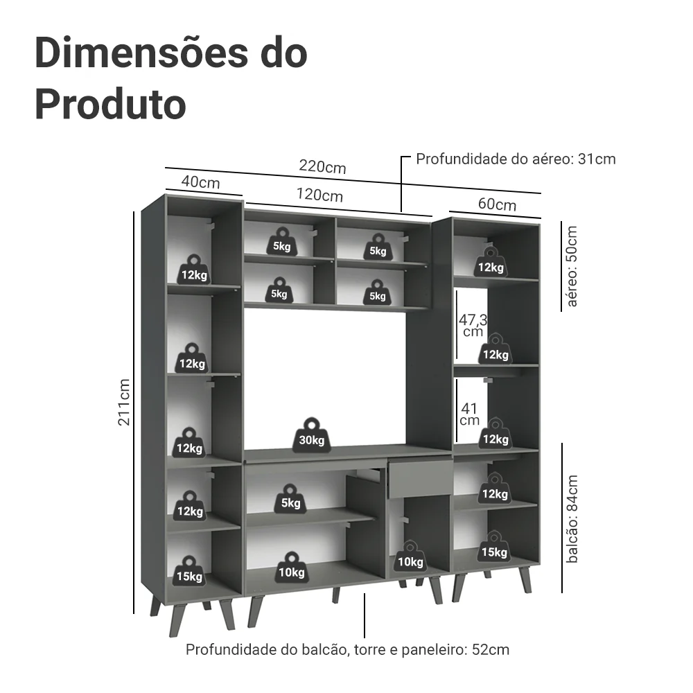 Armário de Cozinha Completa 220cm Cinza Nice Madesa 05 - Image 3