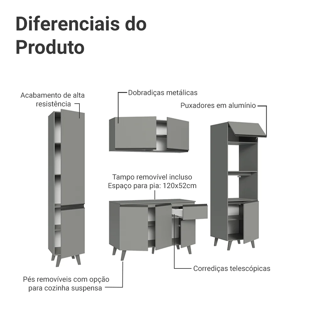 Armário de Cozinha Completa 220cm Cinza Nice Madesa 05 - Image 4