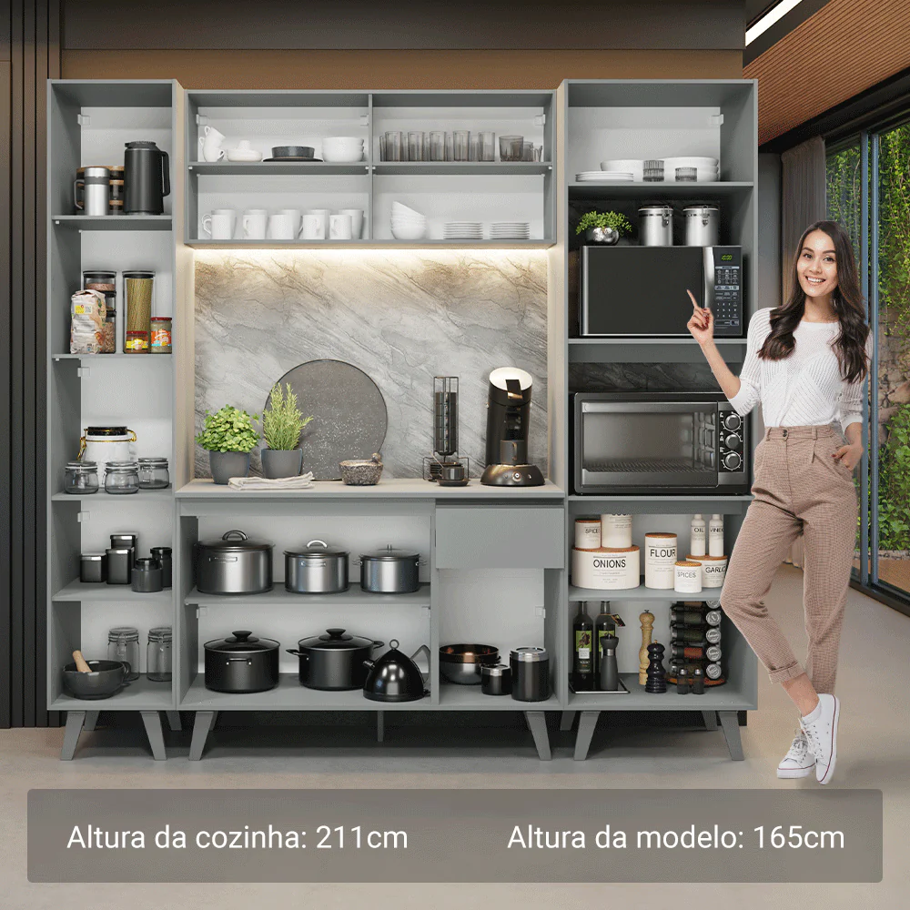 Armário de Cozinha Completa 220cm Cinza Nice Madesa 05 - Image 5