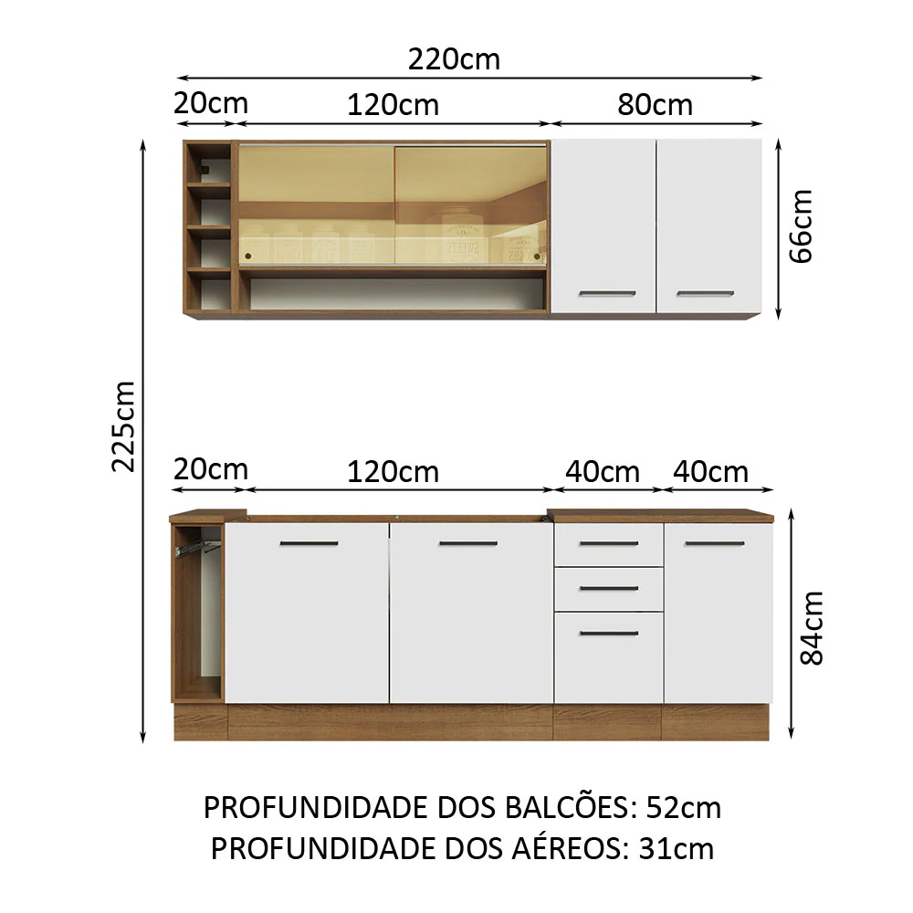 Armário de Cozinha Completa 220cm Rustic/Branco Agata da Thêmis Madesa - Image 3