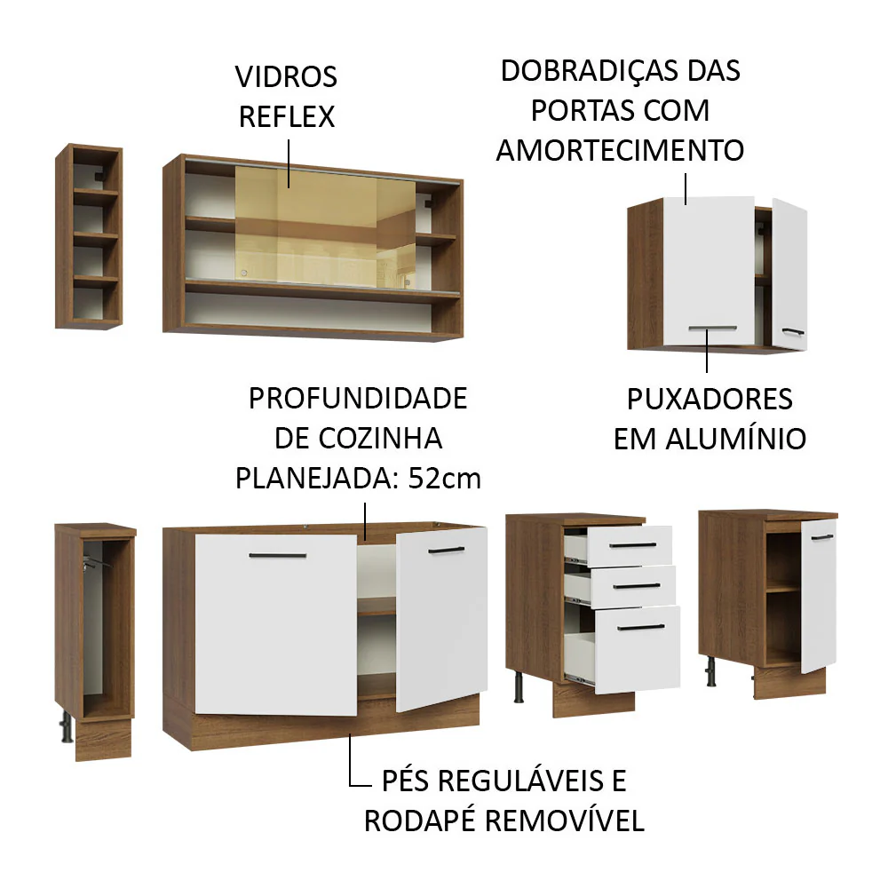 Armário de Cozinha Completa 220cm Rustic/Branco Agata da Thêmis Madesa - Image 4