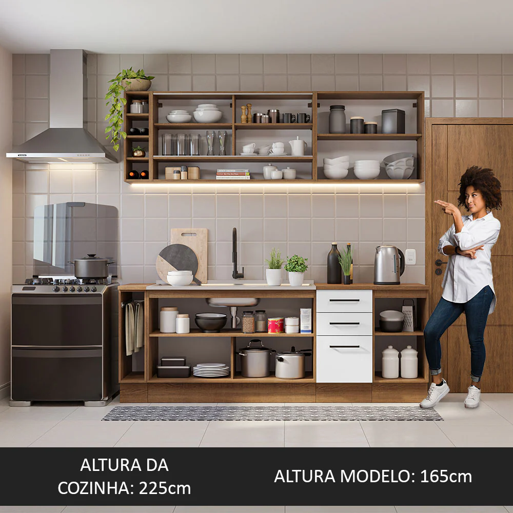 Armário de Cozinha Completa 220cm Rustic/Branco Agata da Thêmis Madesa - Image 5